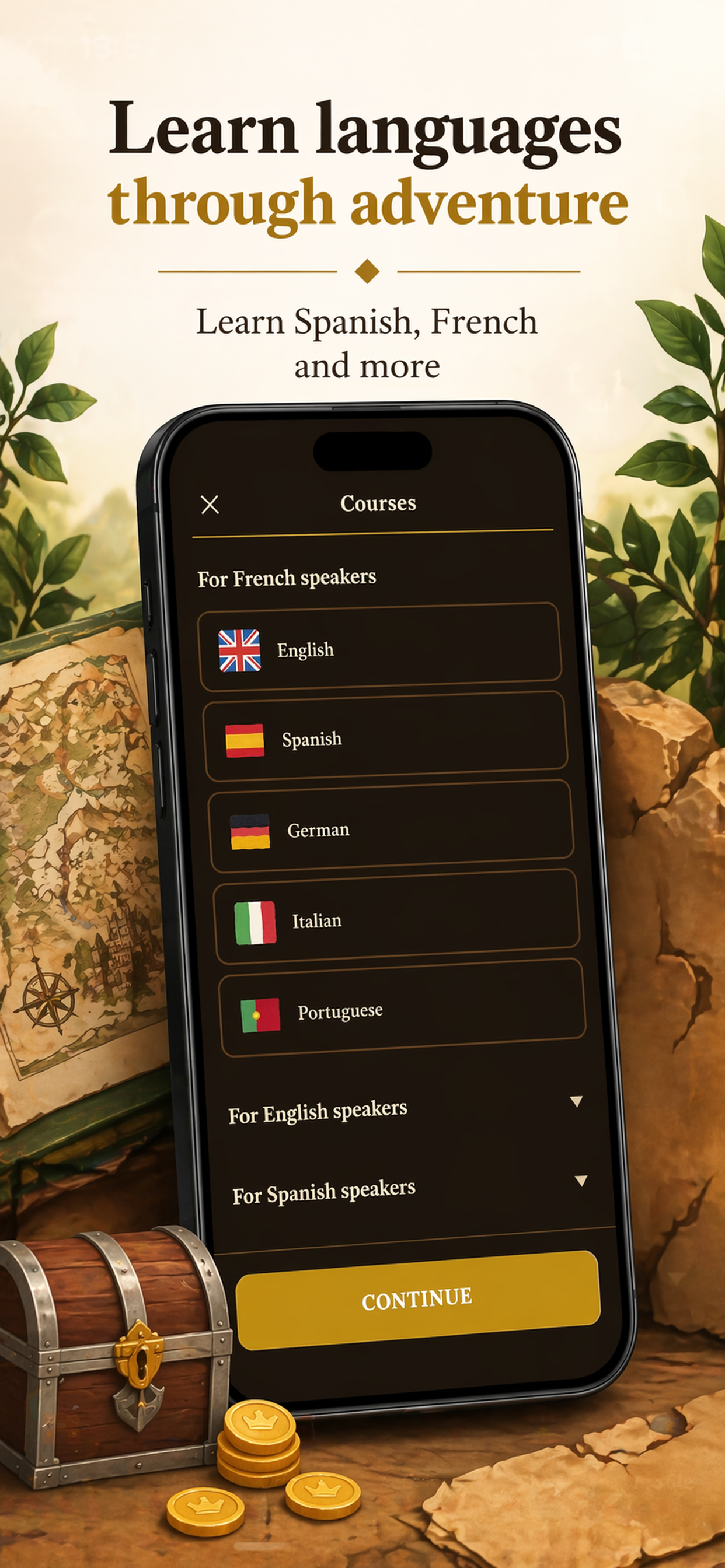 Preview of the language selection screen in Fluentale